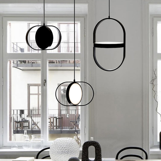 Black Acrylic Small LED Pendant Light / Black / 30x18cm