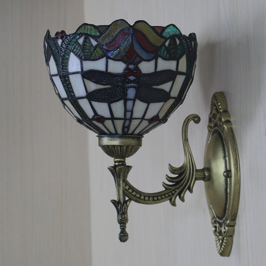 European Dragonfly Stained Glass Wall Lamp