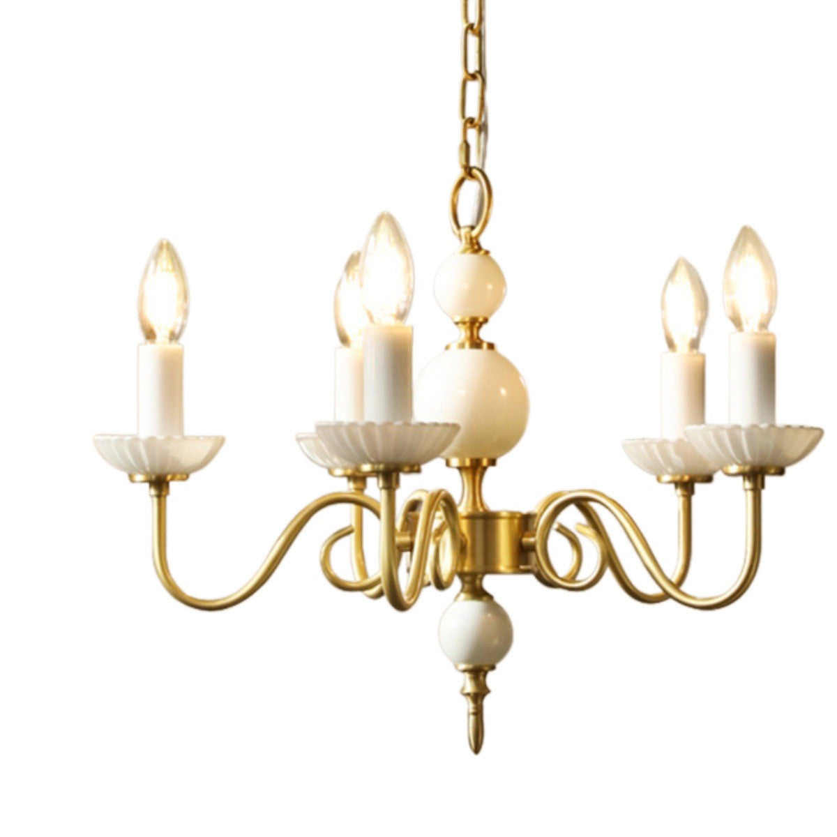 Vintage French Milk Glass and Copper Chandelier