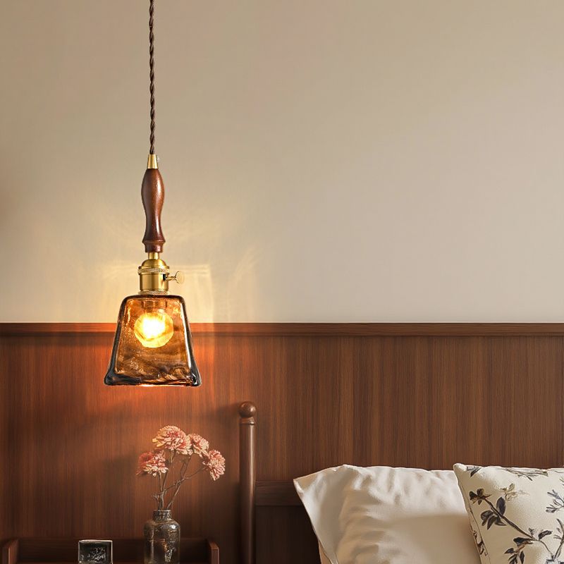 Amber Mid-Century Glass Pendant Light / Common Style / White Light