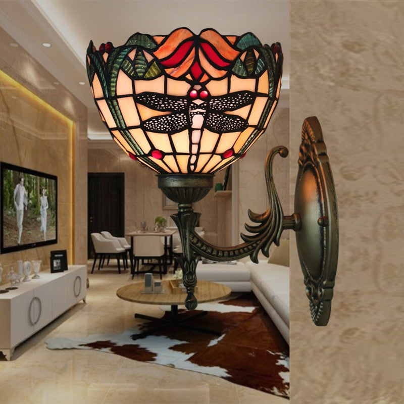 European Dragonfly Stained Glass Wall Lamp