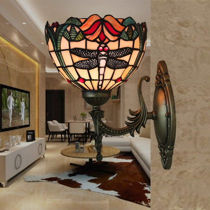 European Dragonfly Stained Glass Wall Lamp
