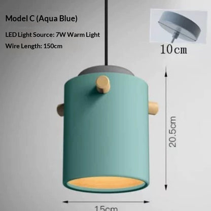 Macaron Nordic Single Pendant Light / Water blue / White light / A
