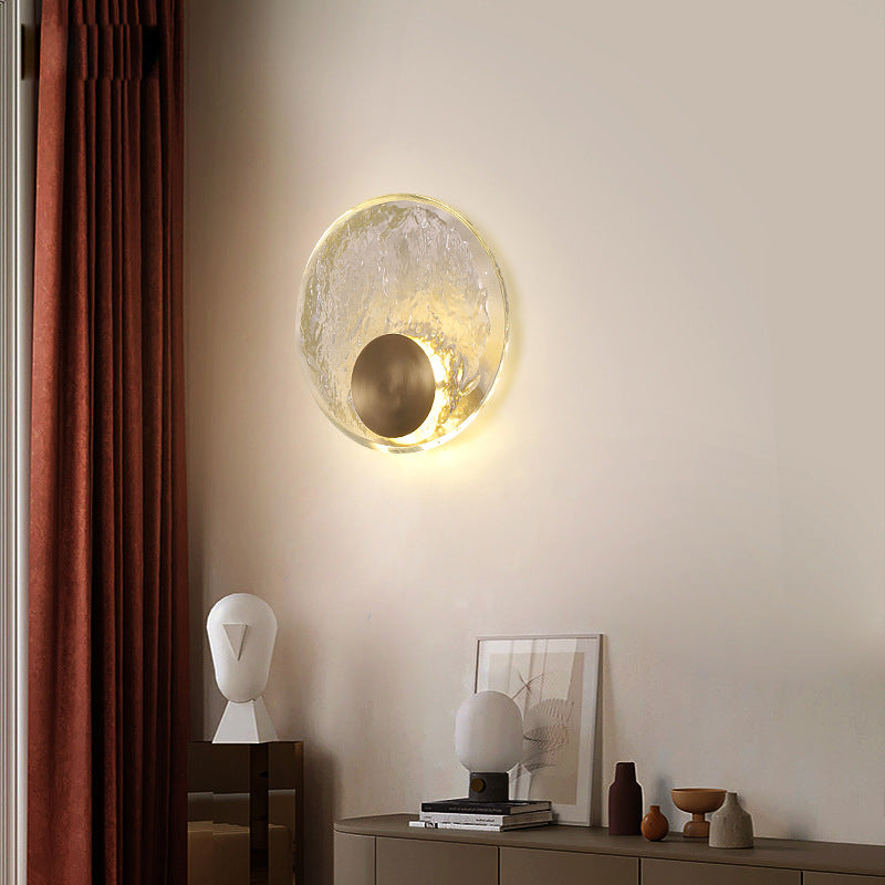Nordic Crystal Copper Round Wall Light / 220V Warm Light / 250mm