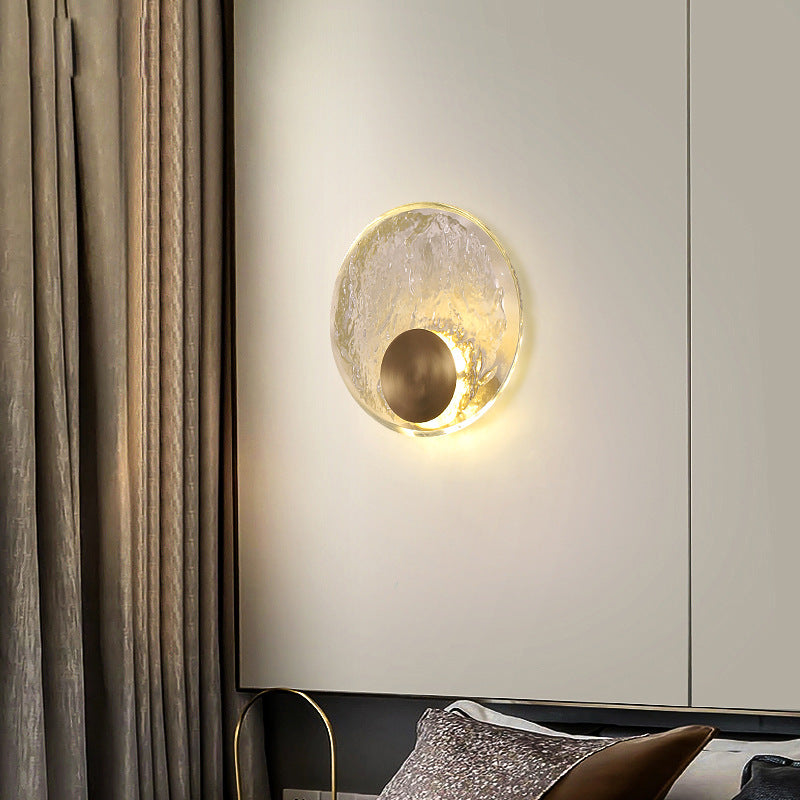Nordic Crystal Copper Round Wall Light / 220V White Light / 200mm