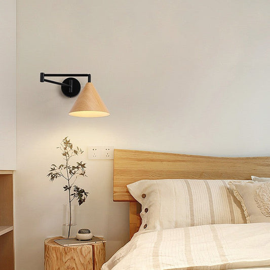Nordic Wooden Retractable Rocker Arm Wall Lamp