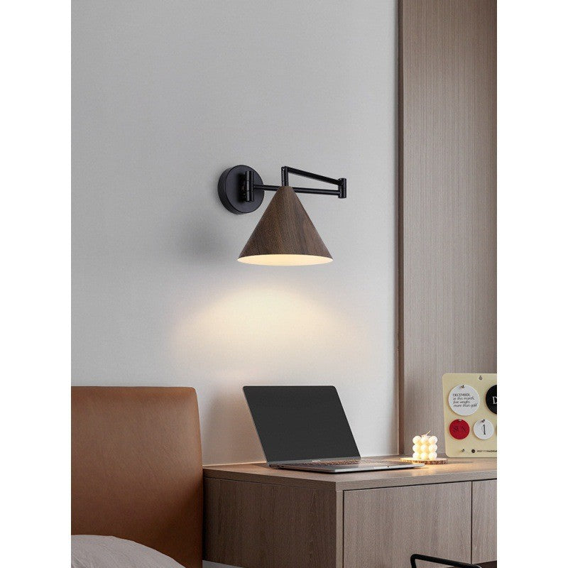 Nordic Wooden Retractable Rocker Arm Wall Lamp