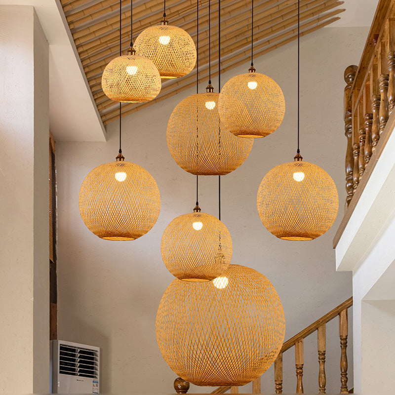 Pastoral Woven Zen Tea Room Chandelier / With Bulb / Diameter 30cm
