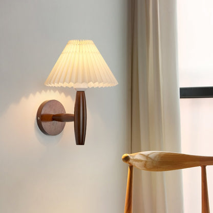 Pleated Fabric Umbrella Wall Light / E27 Delivery Warm Light / Walnut Color