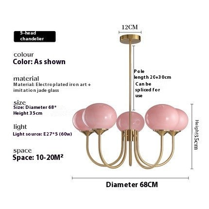 Retro 5-Head Glass Chandelier