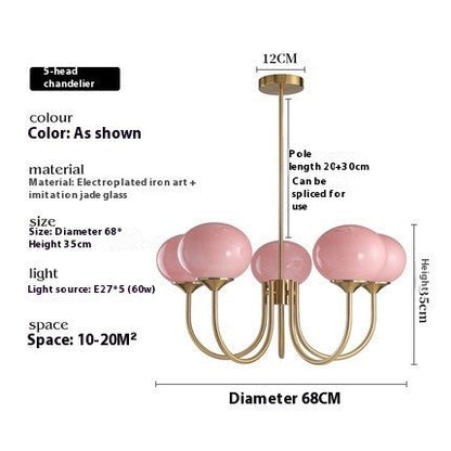 Retro 5-Head Glass Chandelier