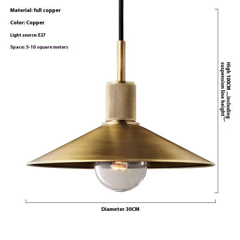 Retro Copper Café Pendant Light / B Style Copper Glass Cover