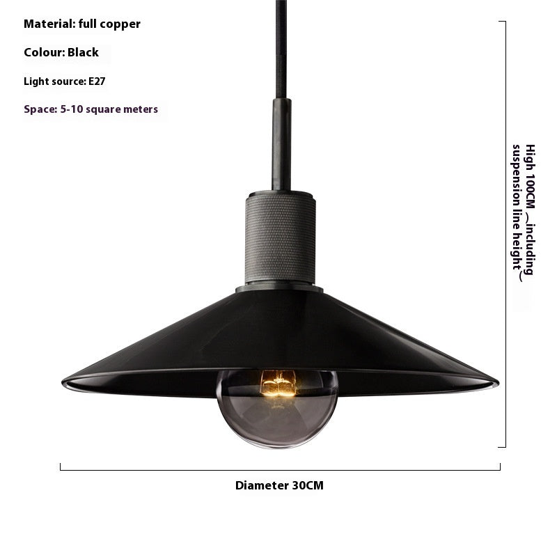 Retro Copper Café Pendant Light / B Style Black Glass Cover