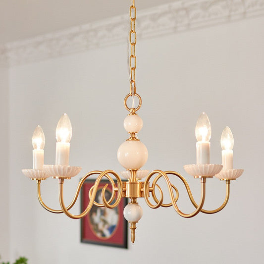 Vintage French Milk Glass and Copper Chandelier