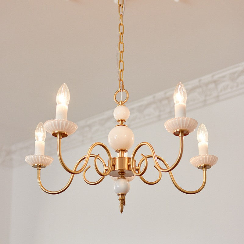 Vintage French Milk Glass and Copper Chandelier
