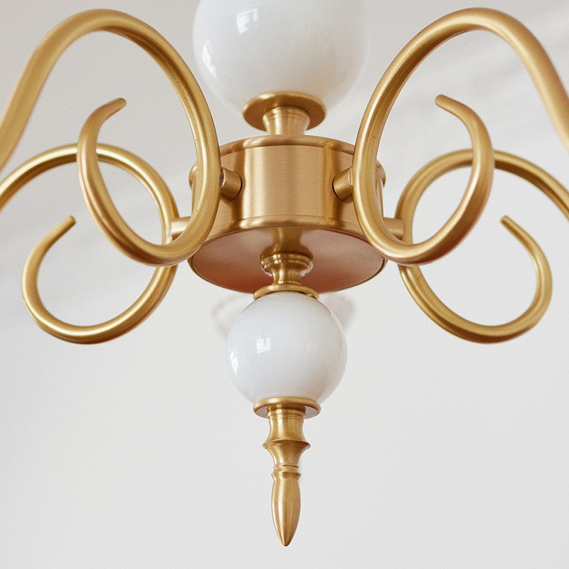 Vintage French Milk Glass and Copper Chandelier