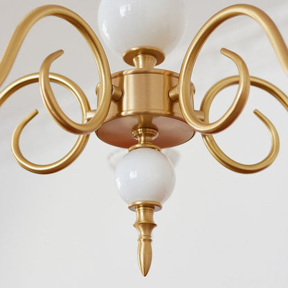 Vintage French Milk Glass and Copper Chandelier